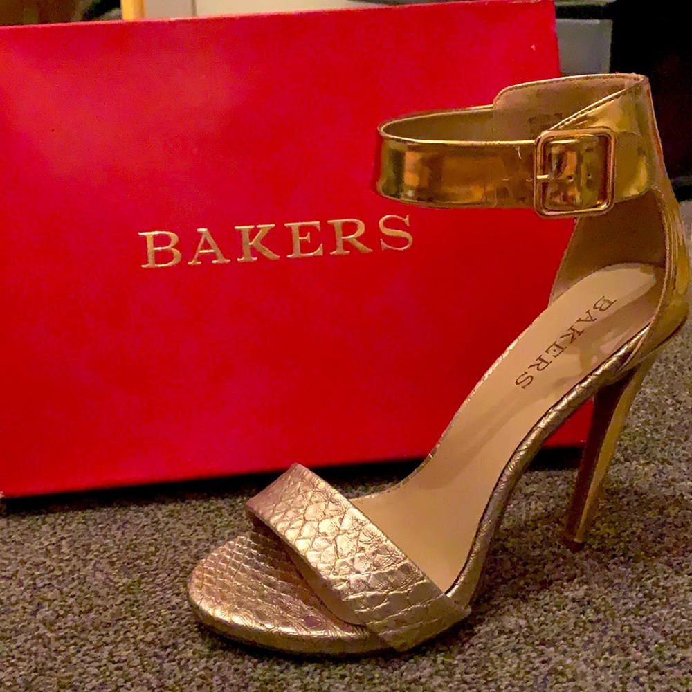 Gold snakeskin Bakers open toe heels